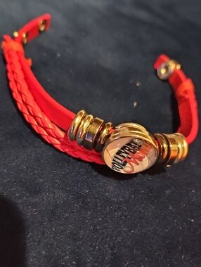 Red Braided Leather Bracelet with Silver Tone  Accents.perfect Gift For Mom